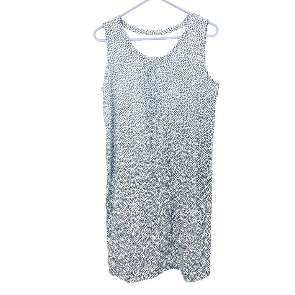 Lands End Women Size Small 6 8 Dress Teal Blue White Printed Tank Cotton Stretch
